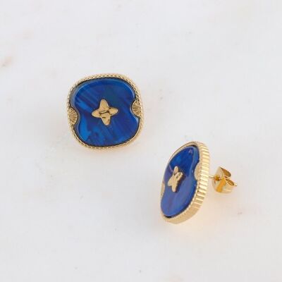 Golden Devon earrings with blue acetate
