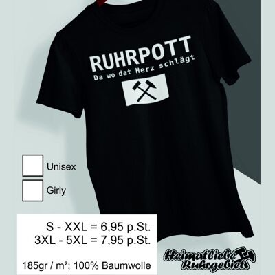 T-shirt Ruhrpott dove batte il cuore, taglia M