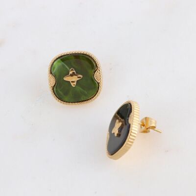 Gold Devon earrings with green acetate