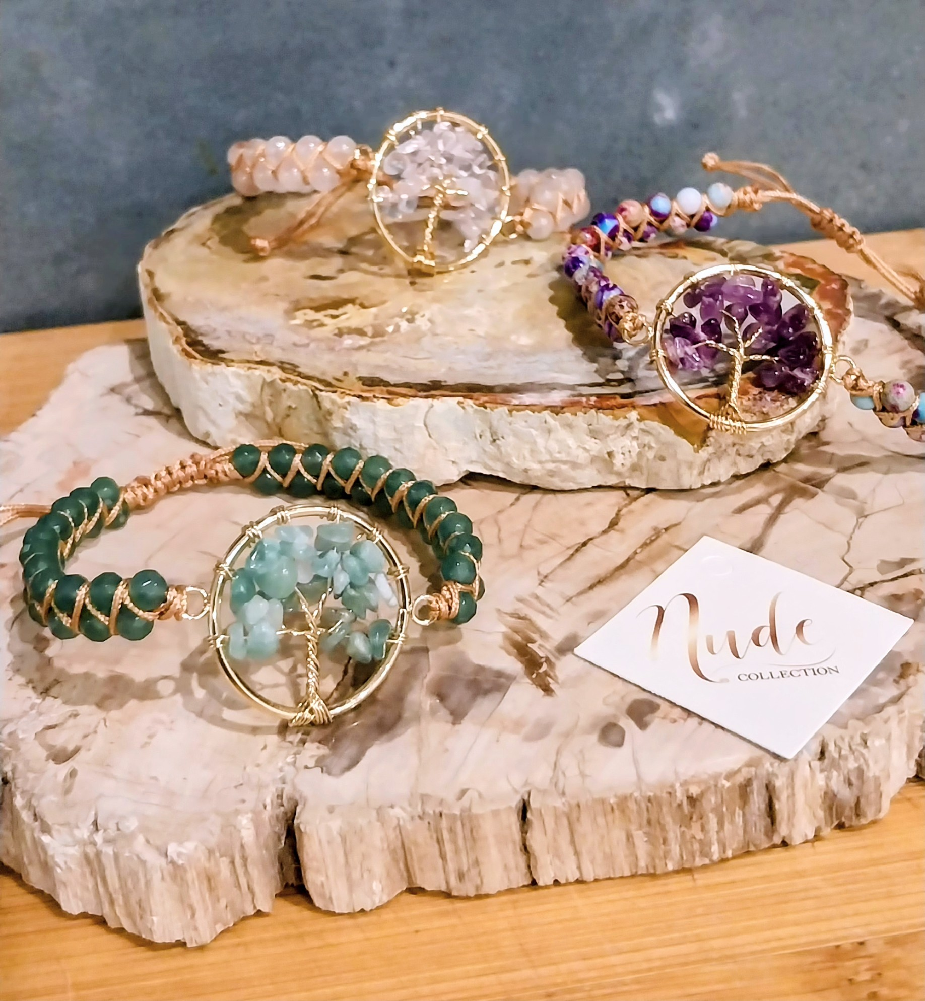 Set of 3 adjustable bracelets with tree of life design