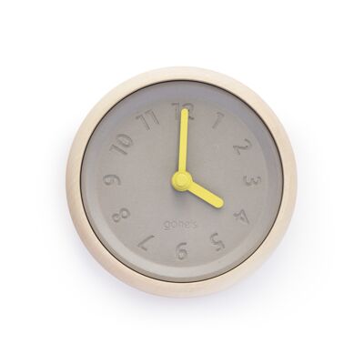 Wall clock wood and concrete yellow needles - Toupie