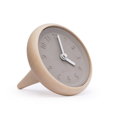 Horloge de table bois et béton aiguilles blanches - Toupie