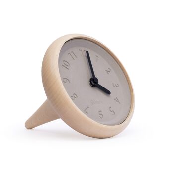 Horloge de table bois et béton aiguilles noires - Toupie