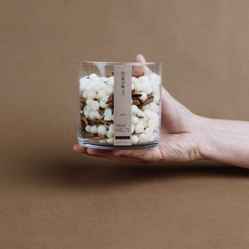 Cinnamon wax melts in a glass votive