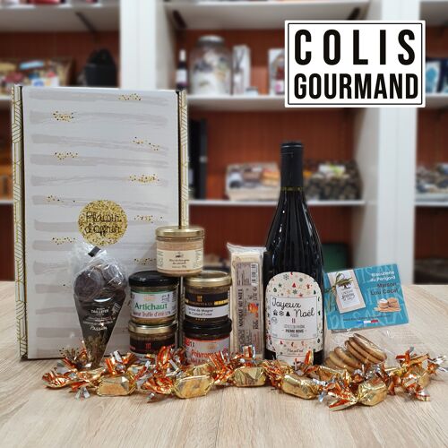 Coffret gourmand de Noël avec vin rouge de Noël