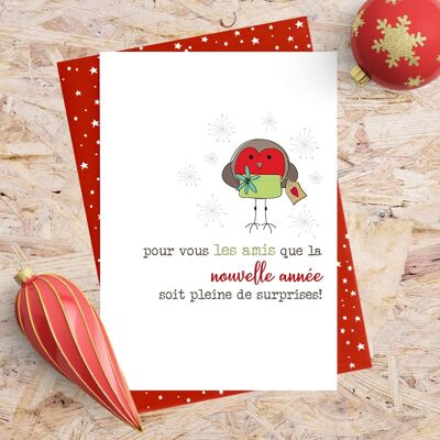 French Christmas Card - Friend Xmas & New Year Surprises - Friend Xmas Card