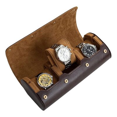 Leather Watch Case 3 Slots - Brown