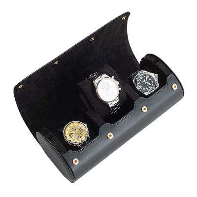 Leather Watch Case 3 Slots - Black