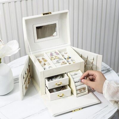 Faux Leather Jewelry Box - White