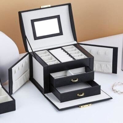 Faux Leather Jewelry Box - Black
