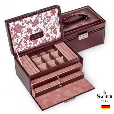 Women's Jewelery Box with Drawer - Elly - Burgundy Flower