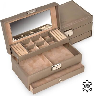 Faux Leather Jewelery Box - Helen - Taupe