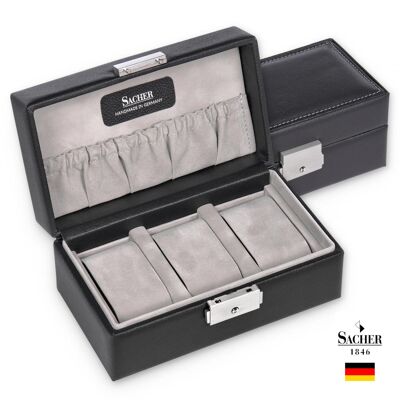 Black Leather Watch Box - 3 - Slots