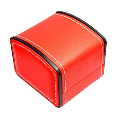 Small Black Leather Watch Box - Red