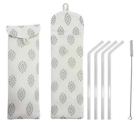 Set of 4 angled glass straws