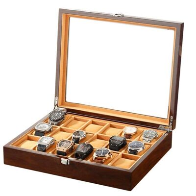Cofre para relojes de madera preciosa - Castaño - 18 - Ranuras