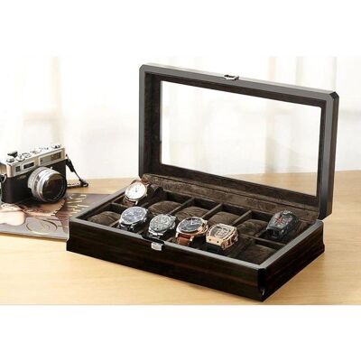 Precious Wood Watch Box - Ebony - 12 - Slots