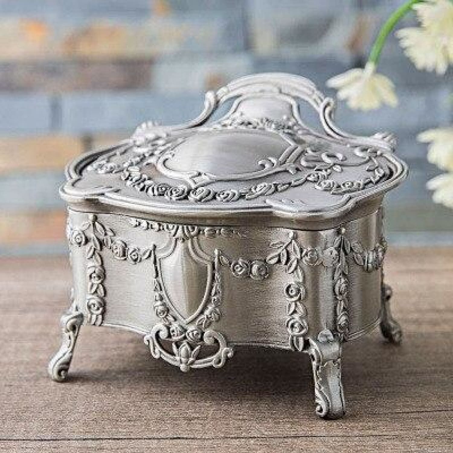 Antique pewter clearance jewelry box