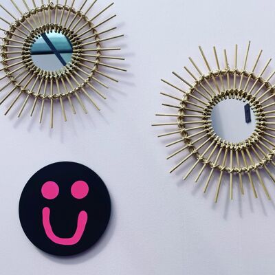 Smiley Wall Hanging - Black & Neon Pink