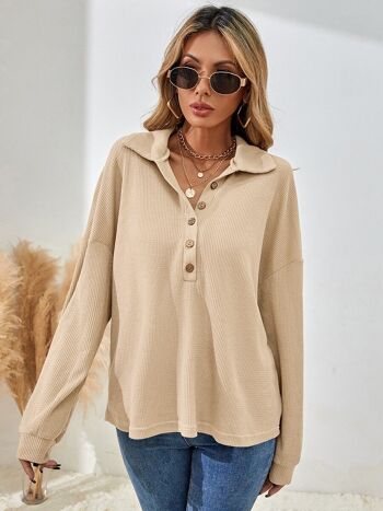 Sweat Henley en Tricot Gaufré-Beige 4