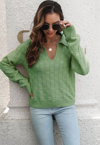 Pull en tricot texturé à carreaux-Vert 2