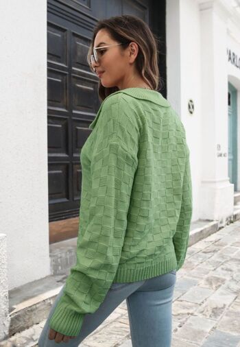 Pull en tricot texturé à carreaux-Vert 4