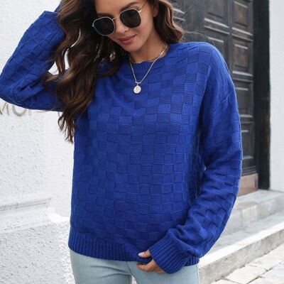 Suéter clásico con textura de cuadros-Azul
