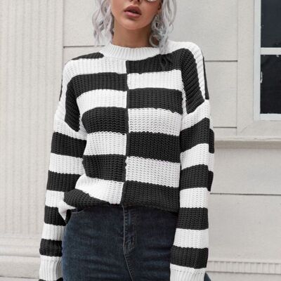 Suéter con textura de rayas irregulares-Negro