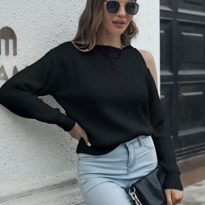 One Shoulder Cutout Sweater-Black