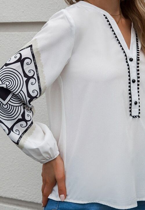 Contrast Boho Print Blouse-White