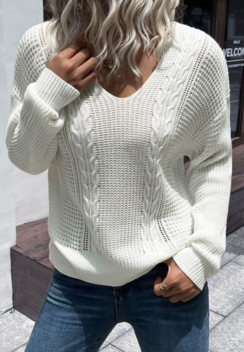 Classic Chunky Cable Knit Sweater-White