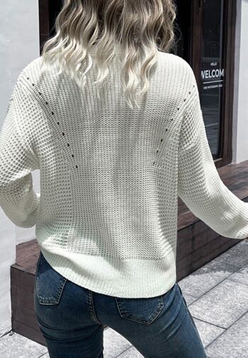 Pull classique en grosse maille torsadée-Blanc 5