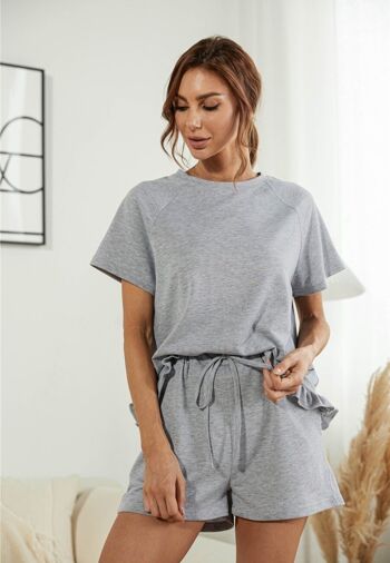 Ensemble chemise et short à ourlet à volants-Gris 3