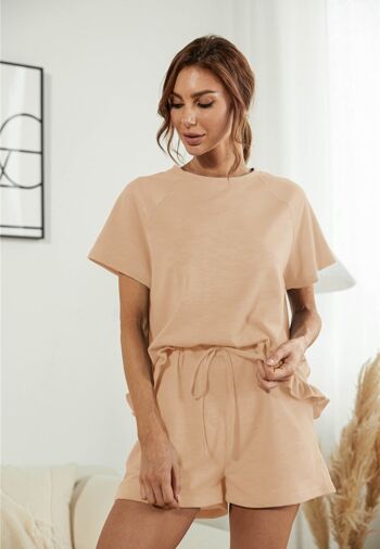 Ensemble chemise et short à ourlet à volants-Beige 5