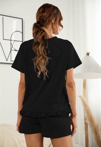 Ensemble de détente chemise et short à ourlet à volants-noir 5