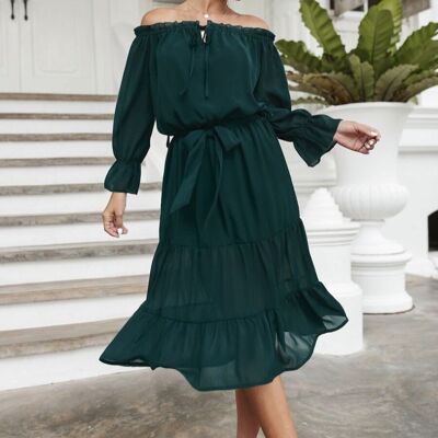 Schulterfreies Kleid mit Bindedetail-Grün