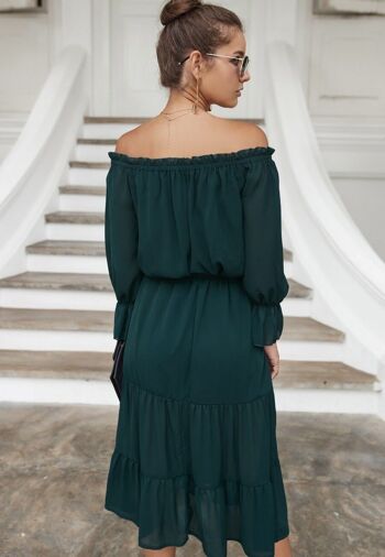 Robe à Épaules Dénudées avec Cravate-Vert 6