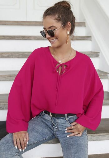 Chemisier à col noué et manches dolman-Fuchsia 2