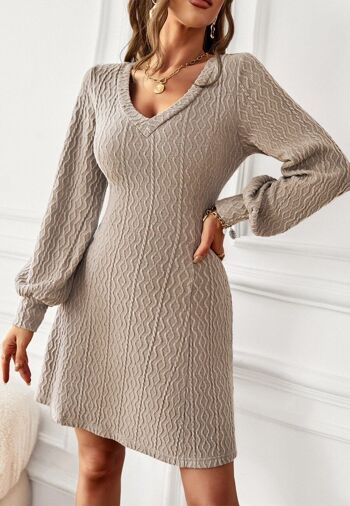 Robe pull en tricot torsadé texturé-Beige 8