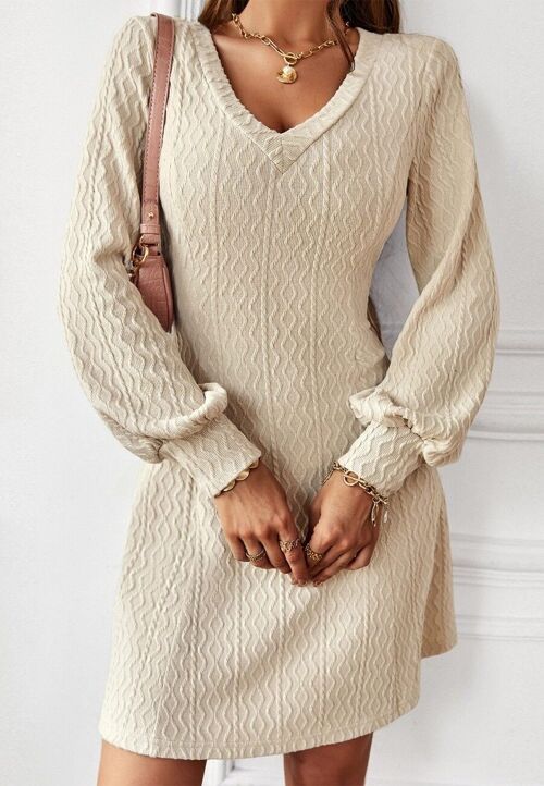 Textured Cable Knit Sweater Dress-Off White