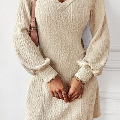 Textured Cable Knit Sweater Dress-Off White
