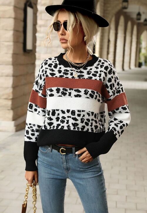 Mixed Animal Print Sweater-Black