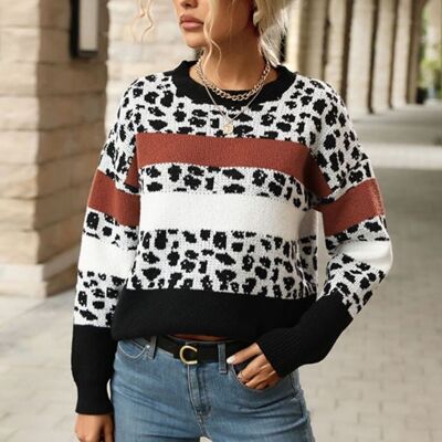 Mixed Animal Print Sweater-Black