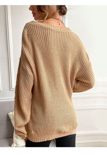 Pull long en tricot torsadé uni-Beige 5