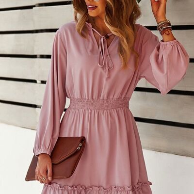 Solides Kleid mit geraffter Taille-Mauve Pink
