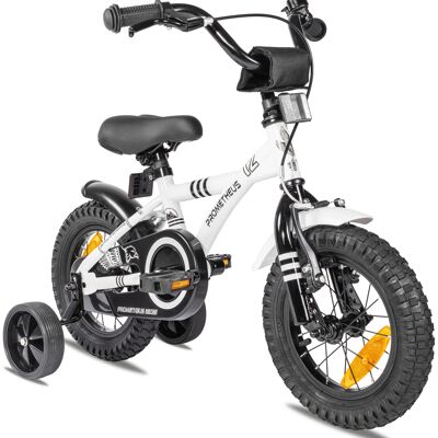 Bicicletta per bambini da 12 pollici a partire da 3 anni con ruote da allenamento e pacchetto di sicurezza in bianco