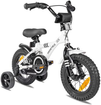 Vélo pour enfants 12 pouces à partir de 3 ans avec roues stabilisatrices et pack de sécurité en blanc 1