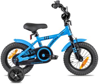Vélo enfant 12 pouces à partir de 3 ans avec roues stabilisatrices et pack sécurité en bleu 2