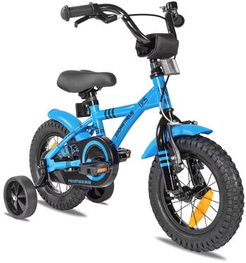 Vélo enfant 12 pouces à partir de 3 ans avec roues stabilisatrices et pack sécurité en bleu 1