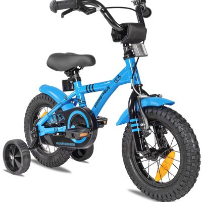 Vélo enfant 12 pouces à partir de 3 ans avec roues stabilisatrices et pack sécurité en bleu